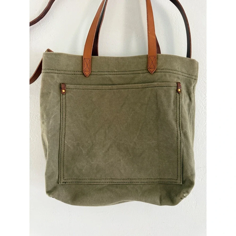 Madewell Canvas Transport Tote Army Green Leather Trim Crossbody Bag